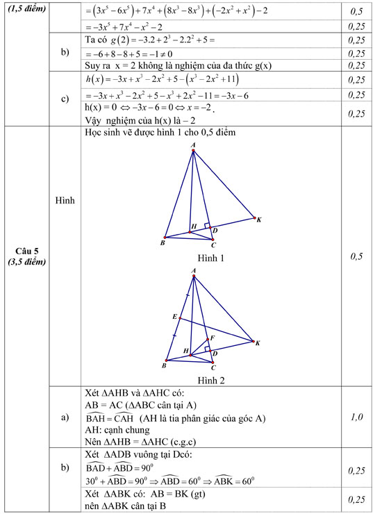 Đề thi học kì 2 môn Toán lớp 7
