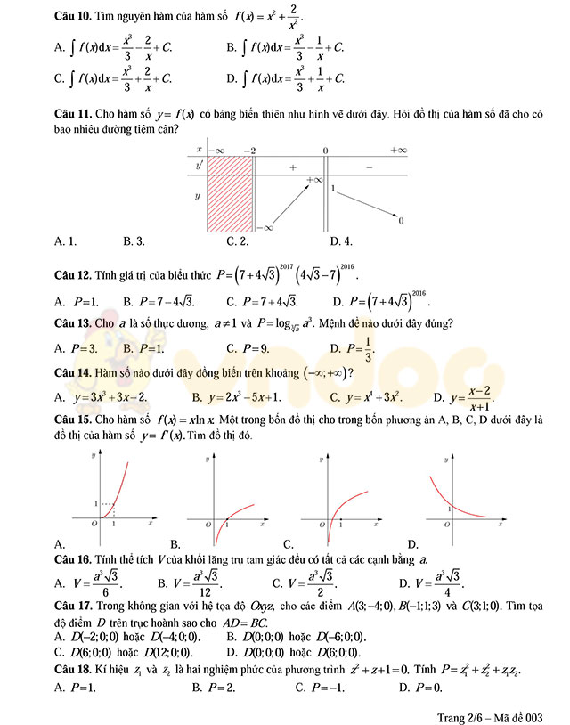 Đề thi minh họa môn Toán lần 3 Đề thi minh họa môn Toán lần 3