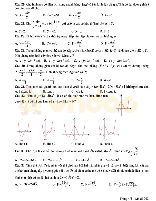 Đề thi minh họa môn Toán lần 3 Đề thi minh họa môn Toán lần 3