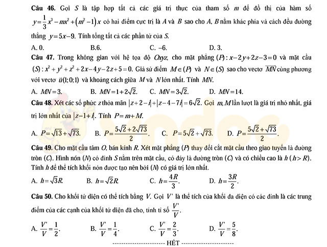 Đề thi minh họa môn Toán lần 3 Đề thi minh họa môn Toán lần 3
