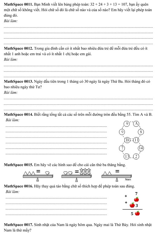 Bài toán tư duy lớp 2 1001 bài toán tư duy lớp 2