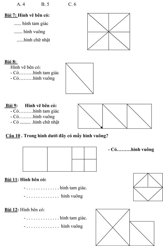 Bài Toán đếm hình lớp 1