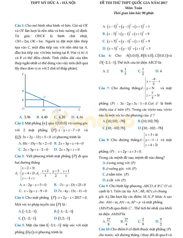 Đề thi thử THPT Quốc gia năm 2017 môn Toán