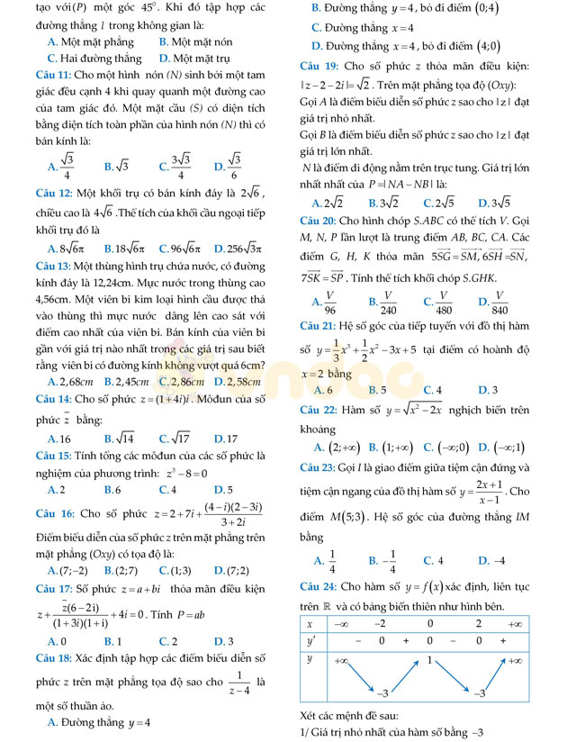 Đề thi thử THPT Quốc gia năm 2017 môn Toán