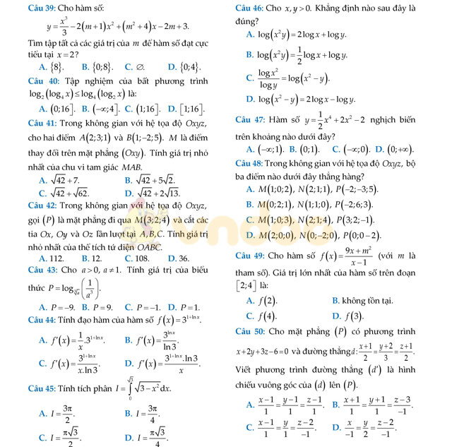 Đề thi thử THPT Quốc gia năm 2017 môn Toán