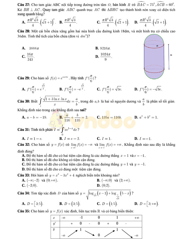 Đề thi thử THPT Quốc gia năm 2017 môn Toán
