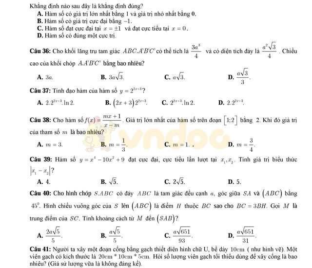 Đề thi thử THPT Quốc gia năm 2017 môn Toán