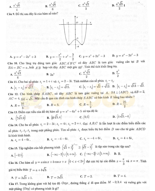 Đề thi thử THPT Quốc gia năm 2017 môn Toán 