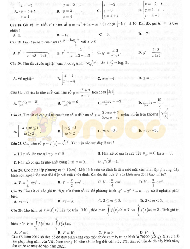 Đề thi thử THPT Quốc gia năm 2017 môn Toán 