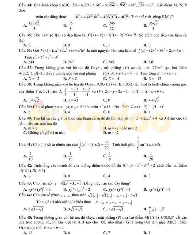 Đề thi thử THPT Quốc gia năm 2017 môn Toán