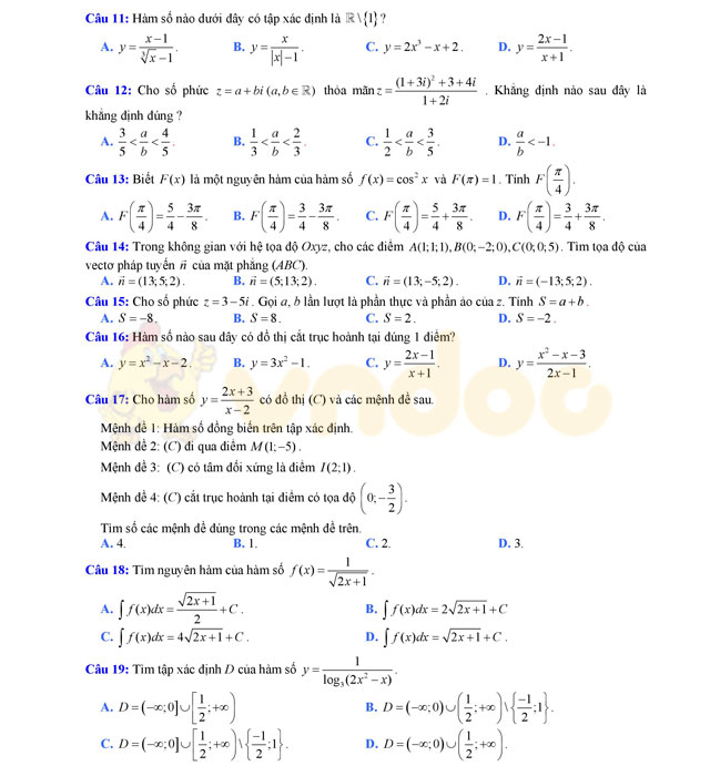 Đề thi thử THPT Quốc gia năm 2017 môn Toán