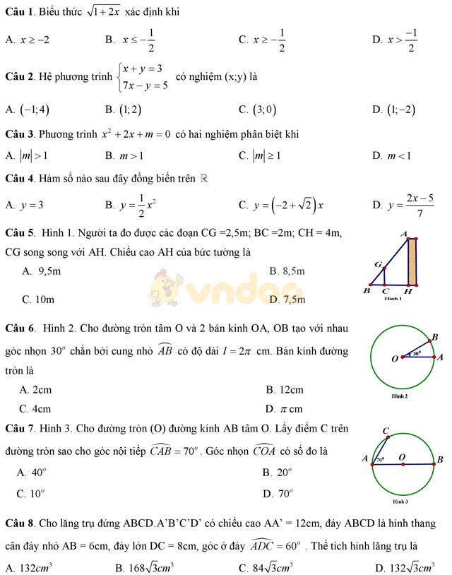 Đề thi thử vào lớp 10 môn Toán có đáp án