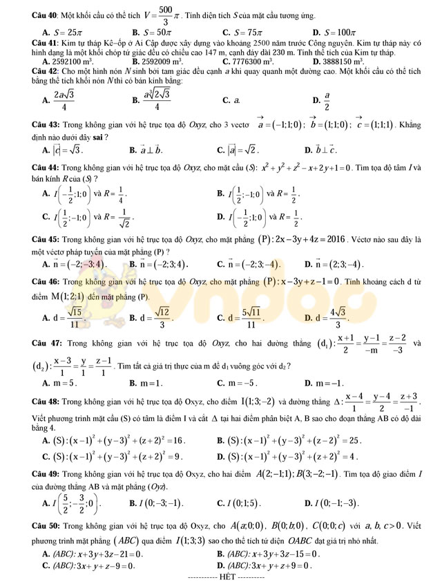 Đề thi thử THPT Quốc gia năm 2017 môn Toán