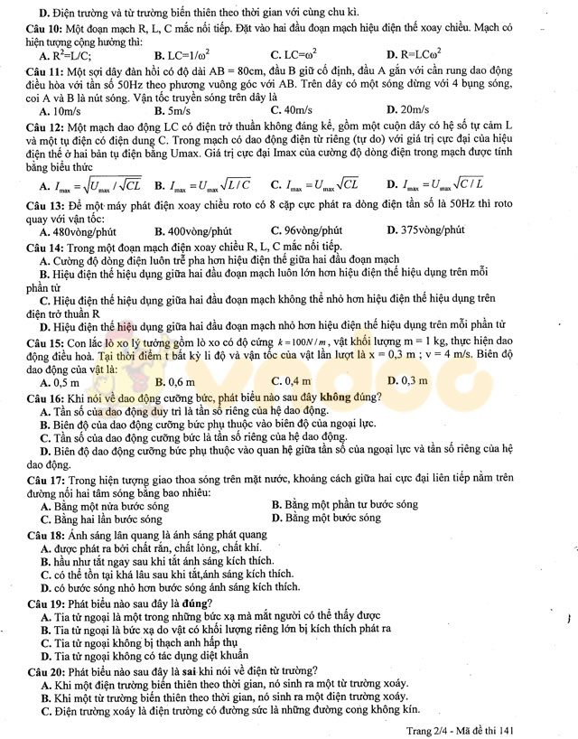 Đề thi thử THPT Quốc gia năm 2017 môn Vật lý