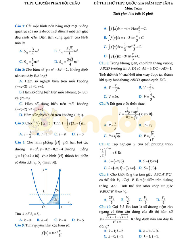 Đề thi thử THPT Quốc gia năm 2017 môn Toán