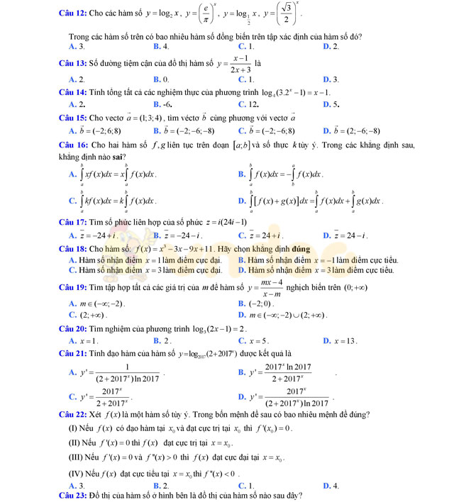 Đề thi thử THPT Quốc gia 2017 môn Toán