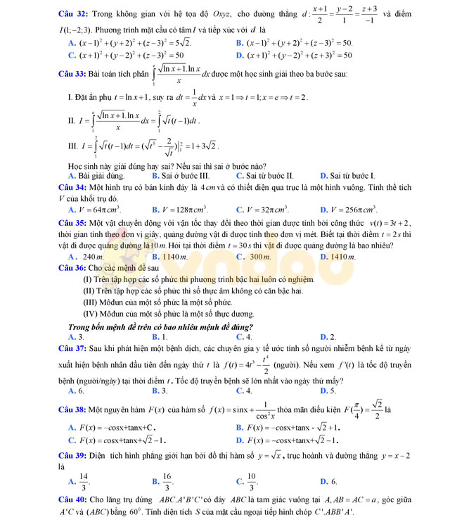 Đề thi thử THPT Quốc gia 2017 môn Toán