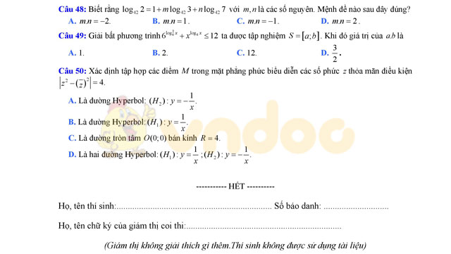 Đề thi thử THPT Quốc gia 2017 môn Toán