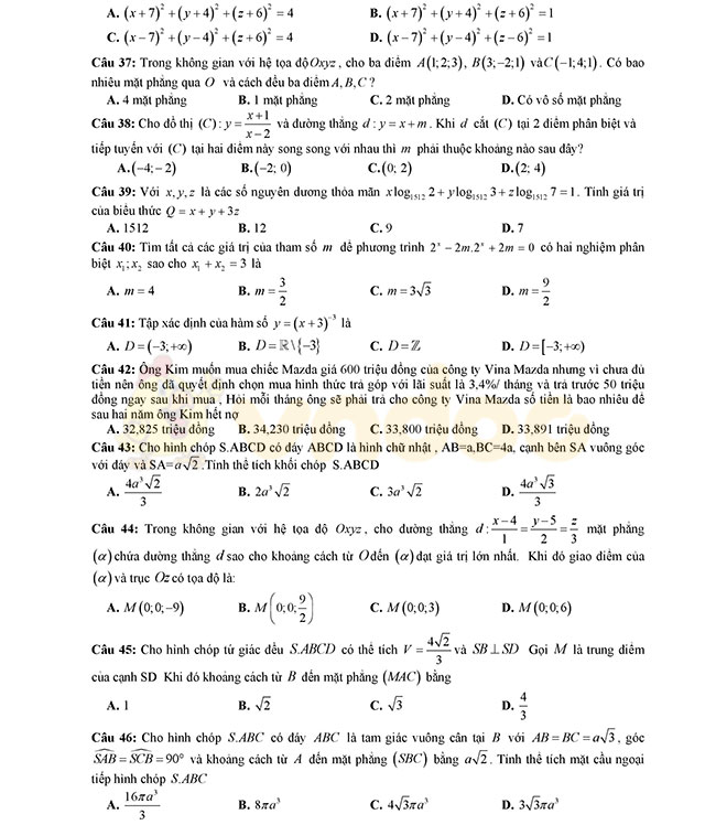 Đề thi thử THPT Quốc gia năm 2017 môn Toán