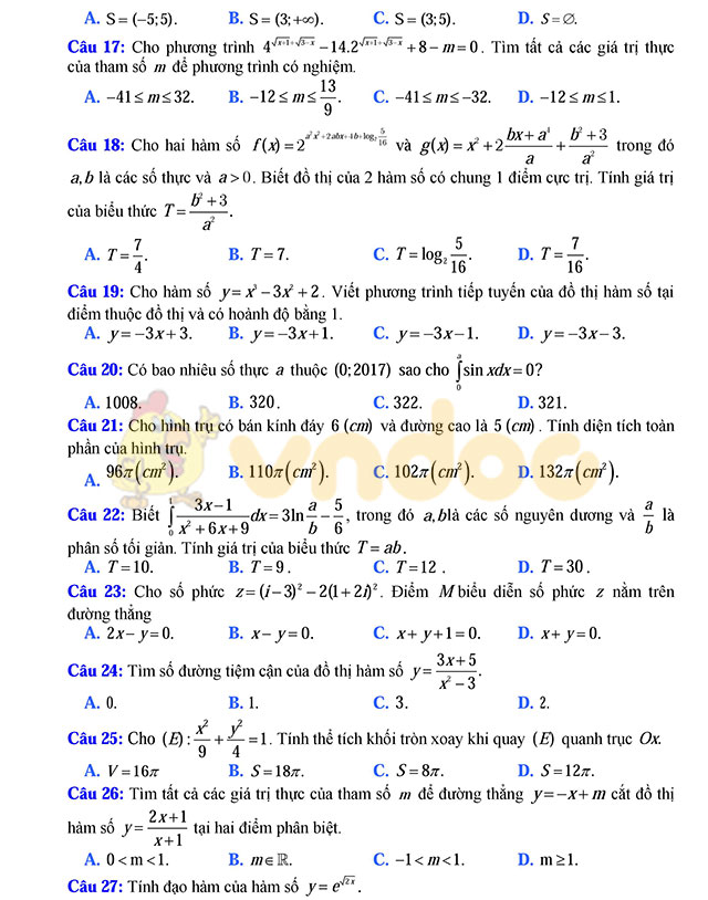 Đề thi thử THPT Quốc gia năm 2017 môn Toán 