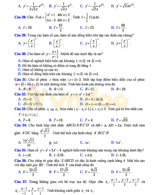 Đề thi thử THPT Quốc gia năm 2017 môn Toán 
