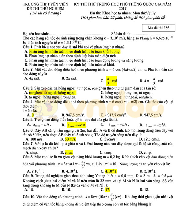Đề thi thử THPT Quốc gia năm 2017 môn Vật lý 