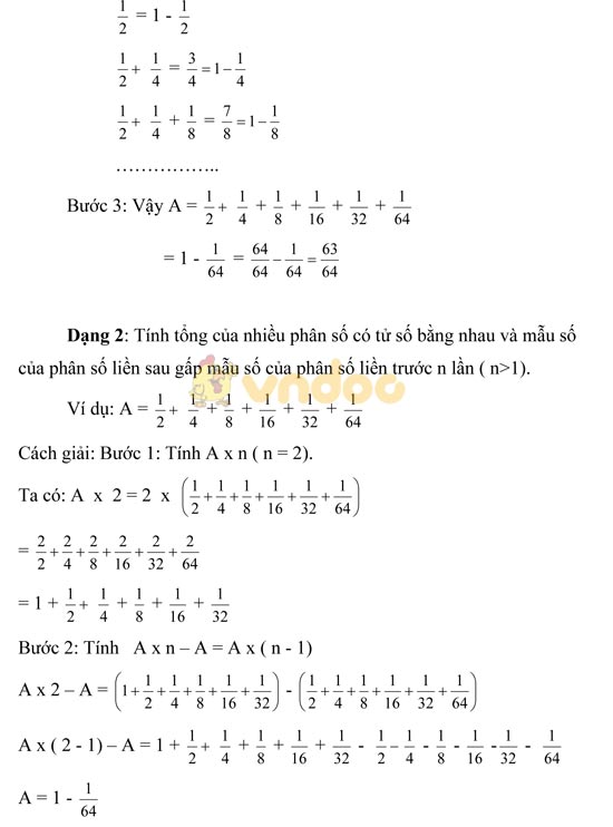 Dạng Toán tính nhanh phân số lớp 1