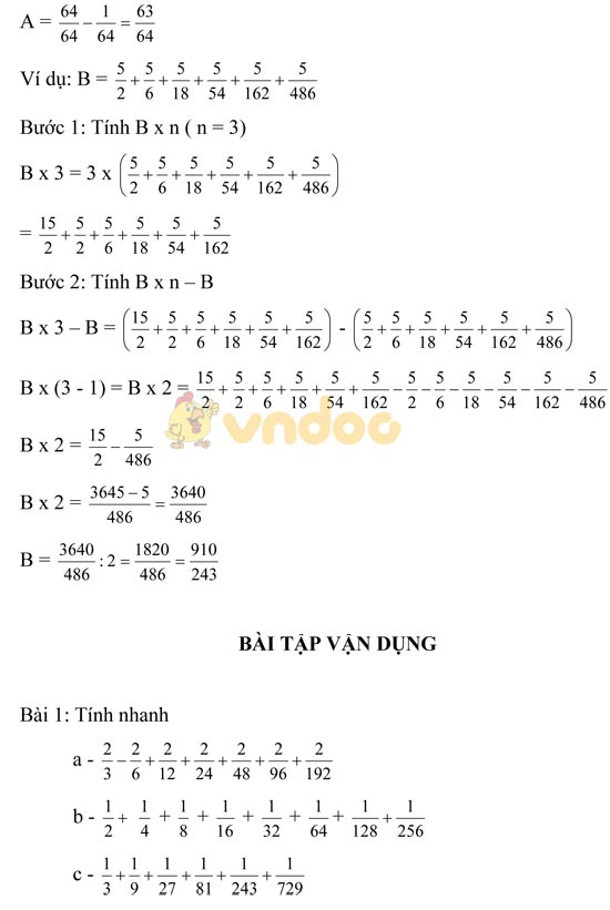 Dạng Toán tính nhanh phân số lớp 1