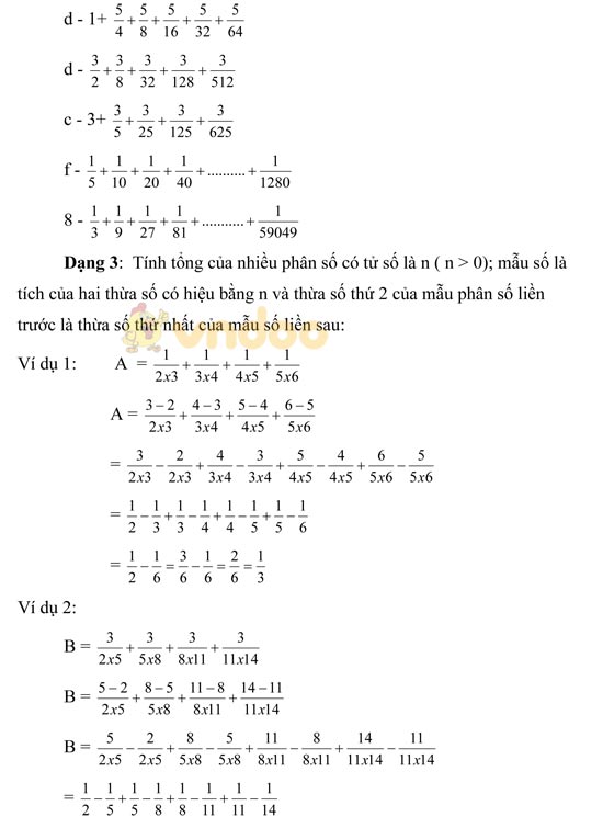 Dạng Toán tính nhanh phân số lớp 1