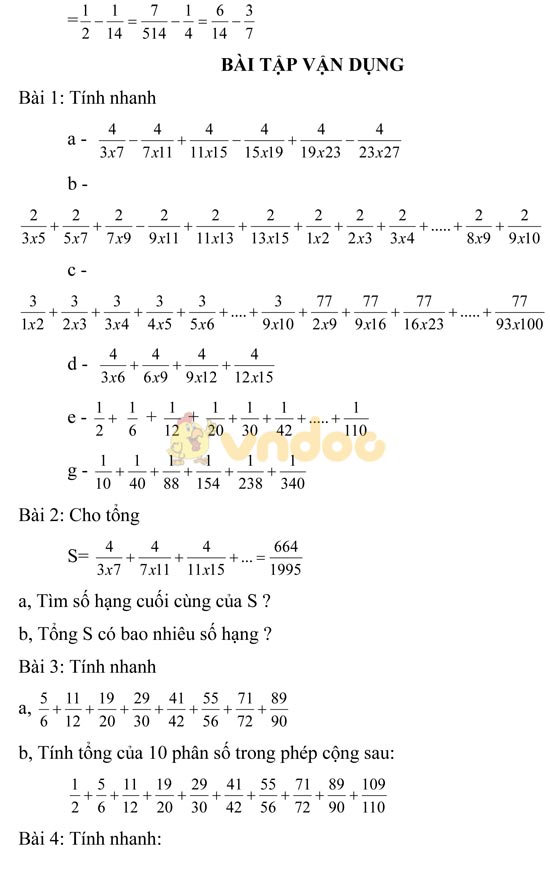 Dạng Toán tính nhanh phân số lớp 1