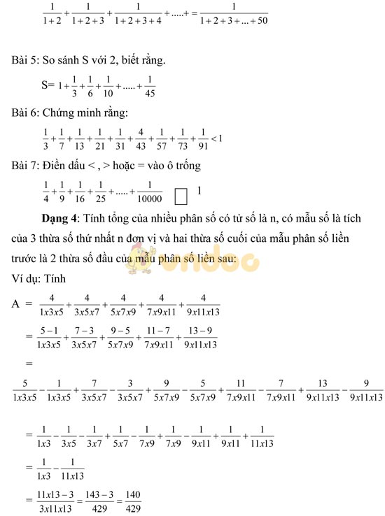 Dạng Toán tính nhanh phân số lớp 1