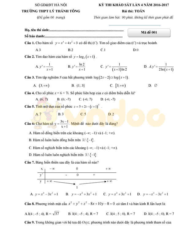 Đề thi thử THPT Quốc gia năm 2017 môn Toán Đề thi thử THPT Quốc gia năm 2017 môn Toán