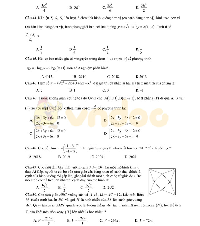 Đề thi thử THPT Quốc gia năm 2017 môn Toán Đề thi thử THPT Quốc gia năm 2017 môn Toán