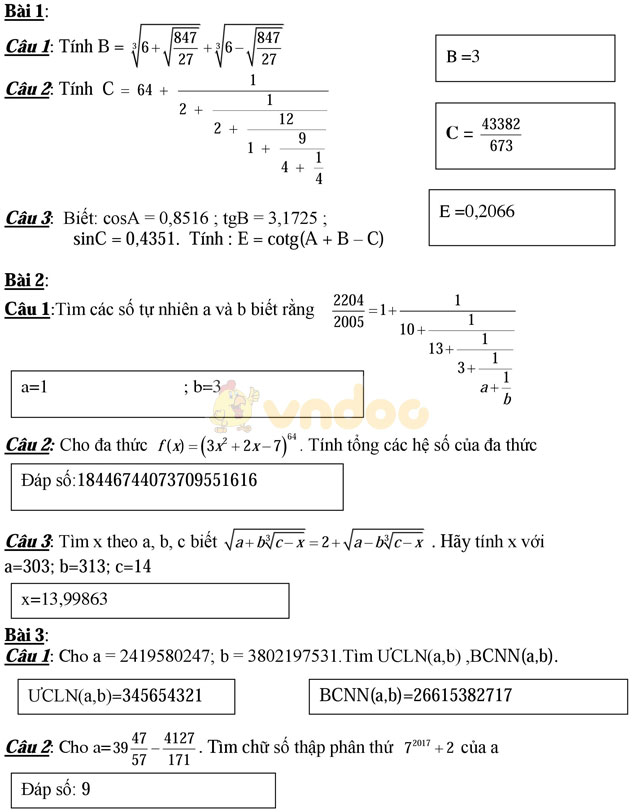 Đề thi học sinh giỏi giải toán trên máy tính cầm tay lớp 9 có đáp án