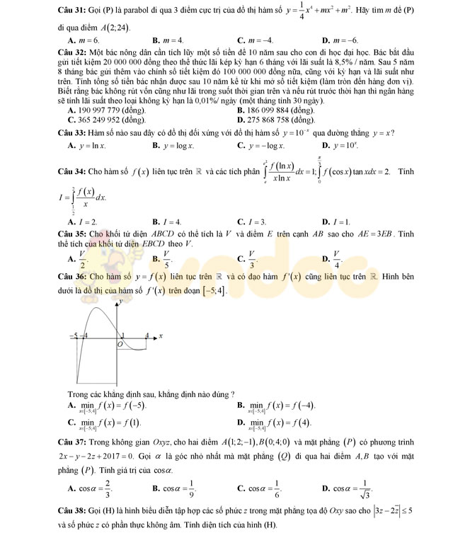 Đề thi thử THPT Quốc gia 2017 môn Toán