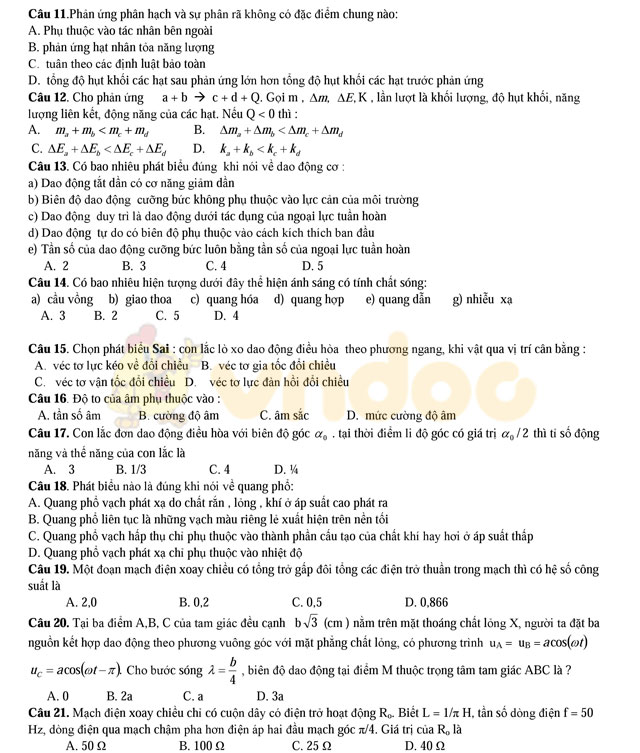 Đề thi thử THPT Quốc gia 2017 môn Vật lý