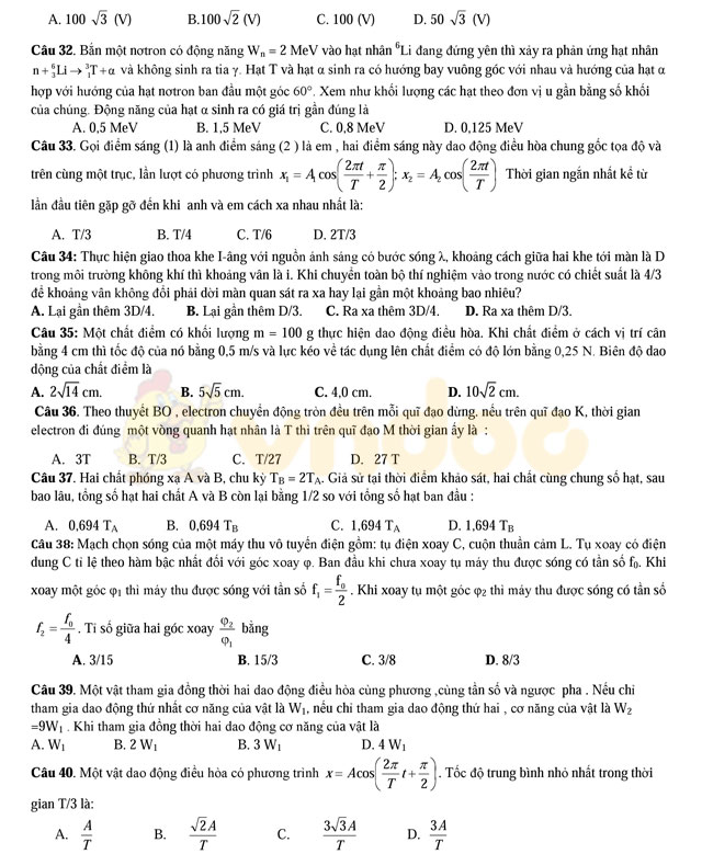 Đề thi thử THPT Quốc gia 2017 môn Vật lý