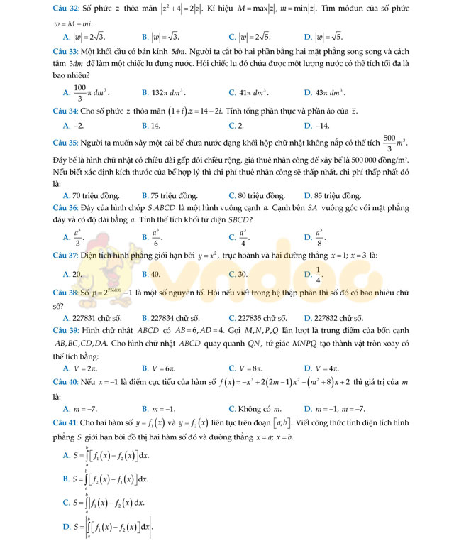 Đề thi thử THPT Quốc gia 2017 môn Toán