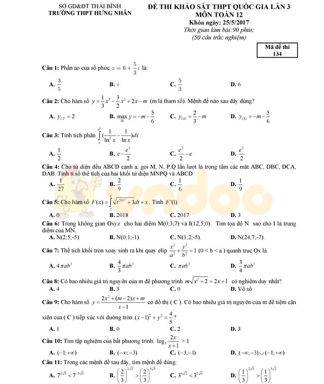 Đề thi thử THPT Quốc gia 2017 môn Toán