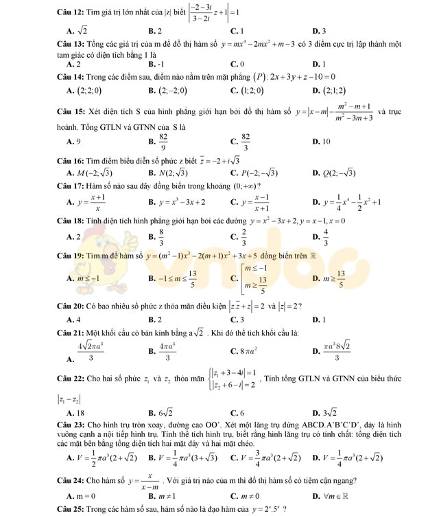 Đề thi thử THPT Quốc gia 2017 môn Toán