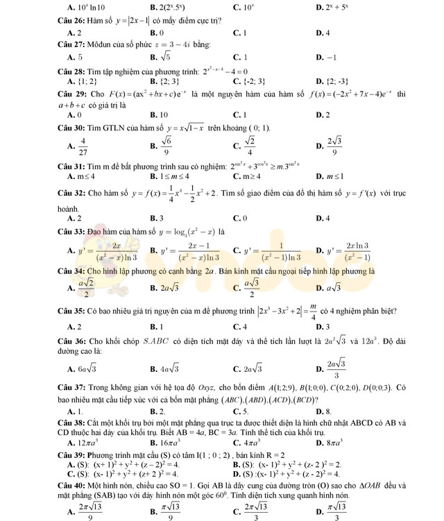 Đề thi thử THPT Quốc gia 2017 môn Toán