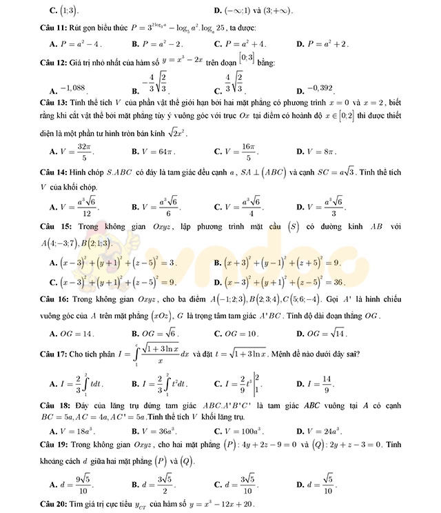 Đề thi thử THPT Quốc gia 2017 môn Toán