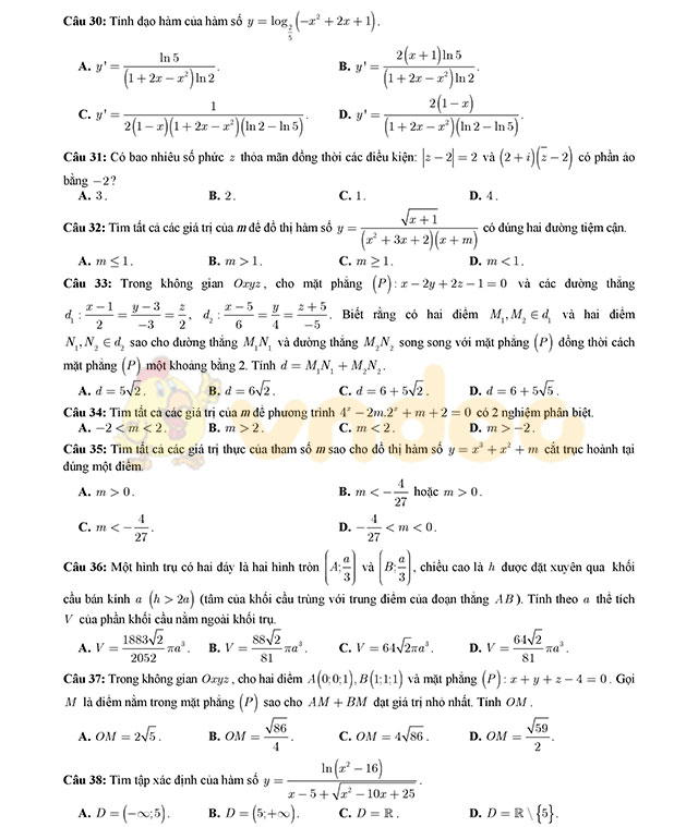 Đề thi thử THPT Quốc gia 2017 môn Toán
