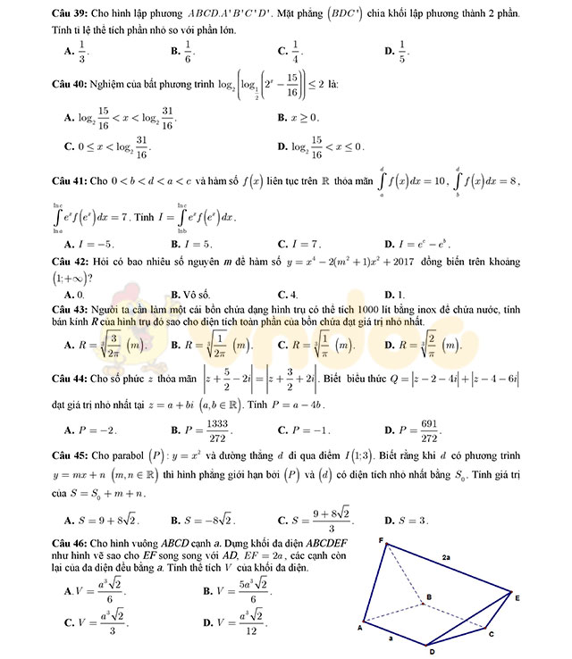 Đề thi thử THPT Quốc gia 2017 môn Toán