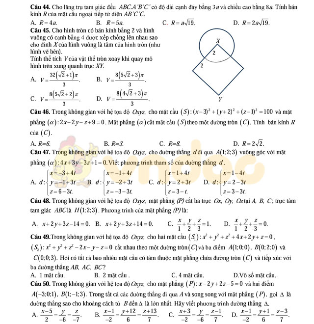 Đề thi thử THPT Quốc gia năm 2017 môn Toán
