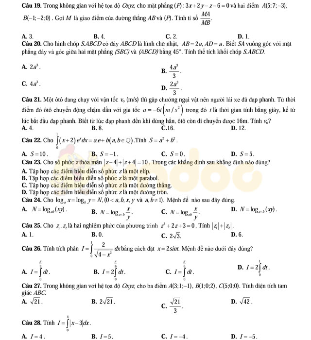 Đề thi thử THPT Quốc gia năm 2017 môn Toán