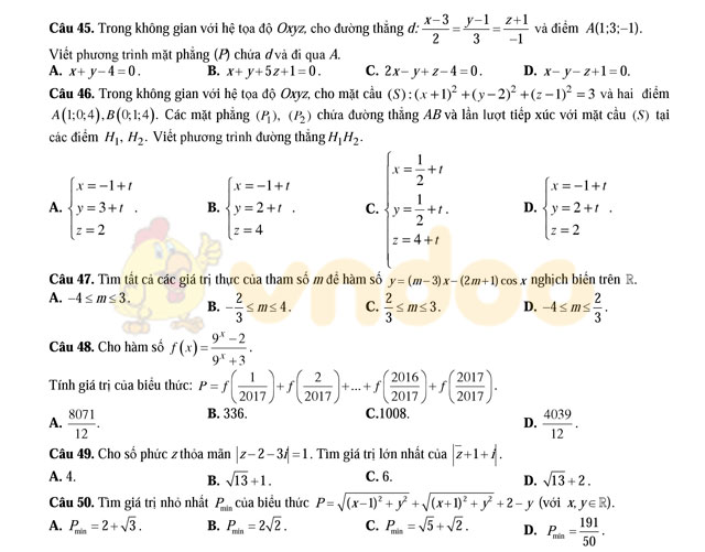 Đề thi thử THPT Quốc gia năm 2017 môn Toán