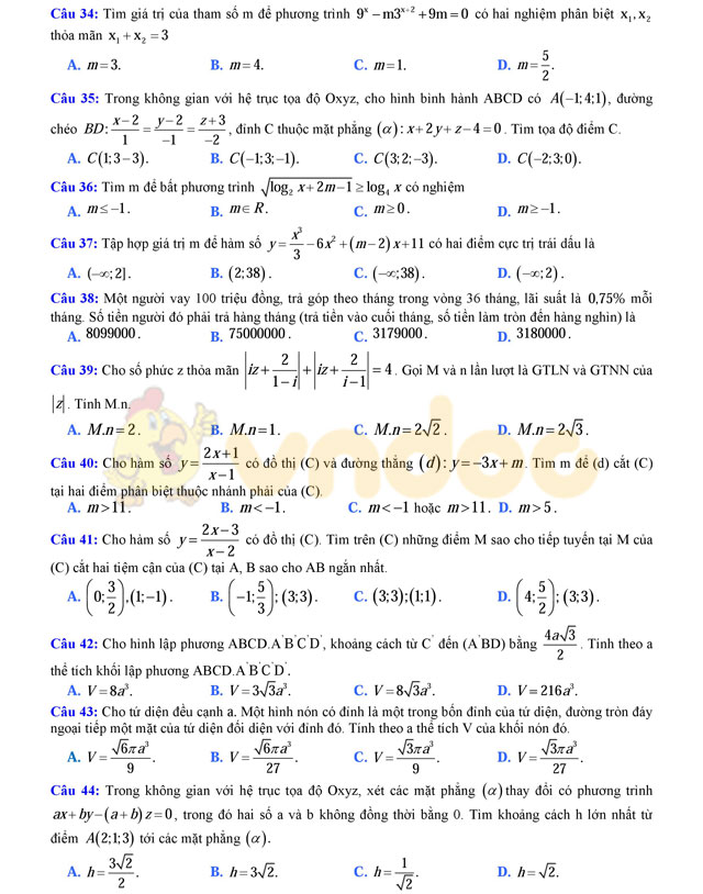 Đề thi thử THPT Quốc gia năm 2017 môn Toán 