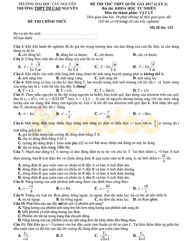 Đề thi thử THPT Quốc gia năm 2017 môn Vật lý Đề thi thử THPT Quốc gia năm 2017 môn Vật lý
