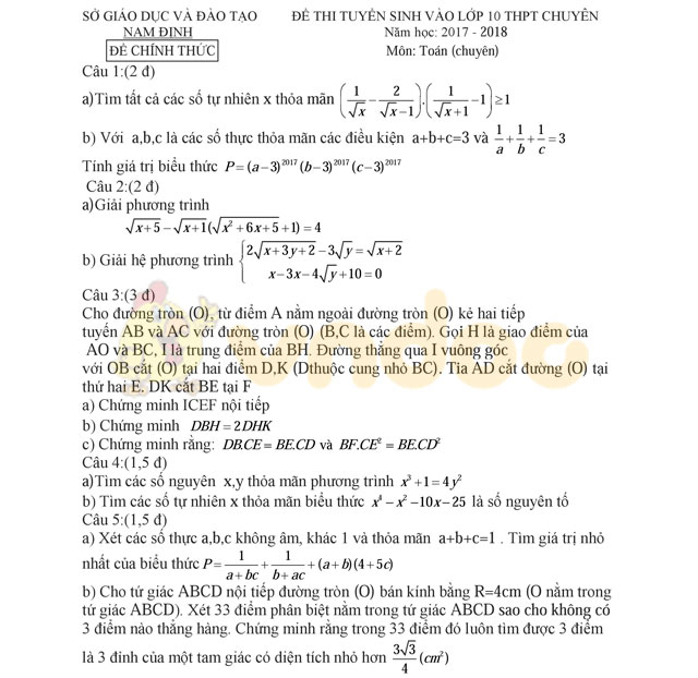 Đề thi tuyển sinh vào lớp 10 môn Toán